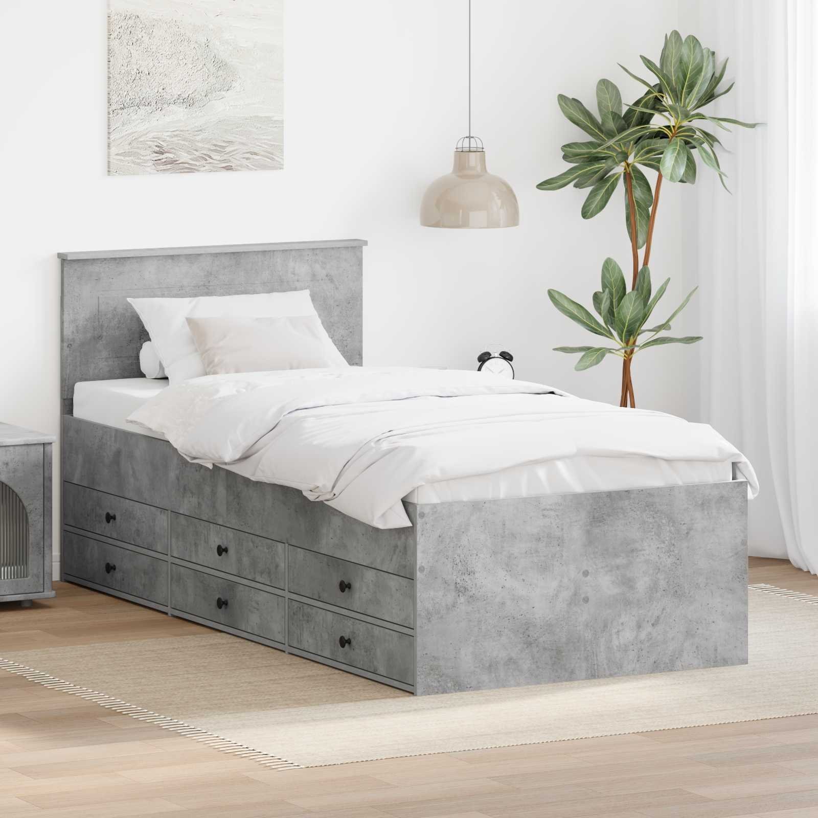 vidaXL Łóżko dzienne z szufladą Betonowy szary i czarny 100 x 200 cm