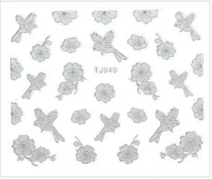 Allepaznokcie Naklejki 3D Kwiatki TJ040 Biała ze srebrną obwódką arkusz - Ozdoby do paznokci - miniaturka - grafika 1