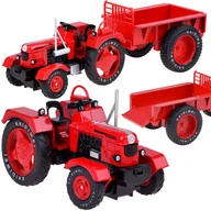 Samochody i pojazdy dla dzieci - METALOWY TRAKTOR Z PRZYCZEPKĄ SKRĘTNE KOŁA CZERWONY - miniaturka - grafika 1