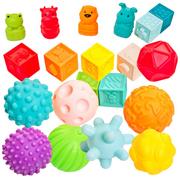 Zabawki sensoryczne - Miękkie gumowe klocki sensoryczne + piłki + zwierzątka, zestaw 20 sztuk - miniaturka - grafika 1