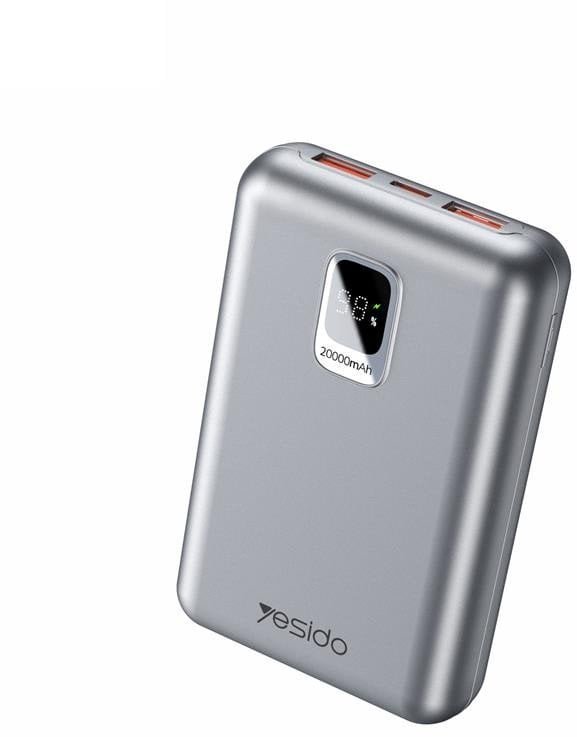 Yesido YP47 20 000 mAh 22.5W + PD20W, LED, SILVER / SREBRNY