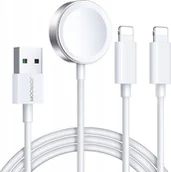 Akcesoria do smartwatchy - Joyroom Kabel 3w1 Joyroom S-IW007 USB-A / ładowarka magnetyczna, USB-A, Lightning 1.2m biały - miniaturka - grafika 1