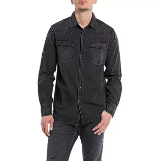 Koszule męskie - Replay męska koszula jeansowa, 099 Black Delavè, 3XL - grafika 1