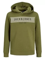 Bluzy dla chłopców - JACK&JONES JUNIOR Chłopięca bluza z kapturem Jcoplanet Sweat Hood FST Jnr, Olive Branch, 152 - miniaturka - grafika 1