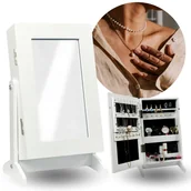 Biżuteria - akcesoria - Szafka na biżuterię z lustrem, biała 21x15x35 cm - miniaturka - grafika 1