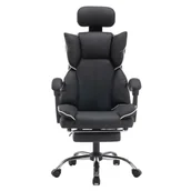 Fotele i krzesła biurowe - Fotel ergonomiczny biurowy obrotowy z podnóżkiem czarny Office - miniaturka - grafika 1