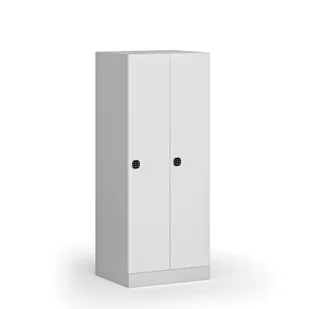 Szafa ubraniowa obniżona 2-drzwiowa, 1500 x 600 x 500 mm, zamek kodowy, drzwi laminowane, biała - Szafki BHP - miniaturka - grafika 1