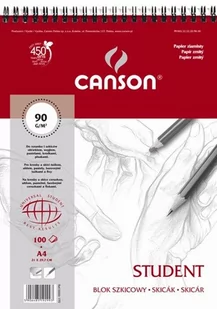Canson . Blok szkicowy Student A4 90g 100ark ziarnisty (na spirali) (czerwony) (100553697) - Szkolne artykuły papiernicze - miniaturka - grafika 1