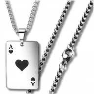 Naszyjniki męskie - Męski naszyjnik łańcuch srebrny stal chirurgiczna blaszka AS PIK stylowy - miniaturka - grafika 1