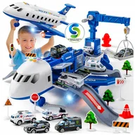 Samoloty i helikoptery - Interaktywny Samolot Policyjny z Akcesoriami Parking, Dźwig 65cm Zestaw U774L - miniaturka - grafika 1