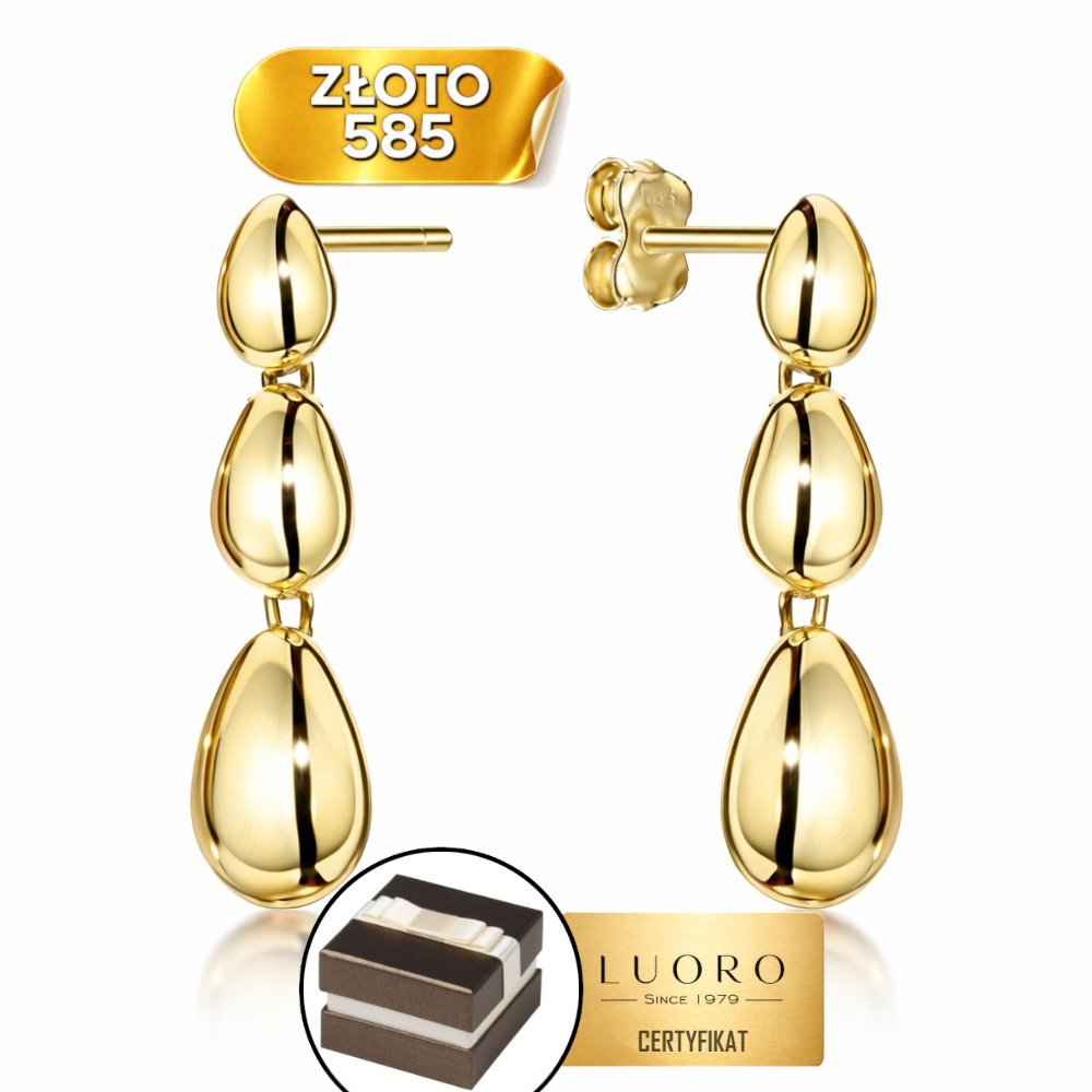 KOLCZYKI ZŁOTE 585 14K OWALNE GŁADKIE SZTYFT 2 CM ELEGANCKIE