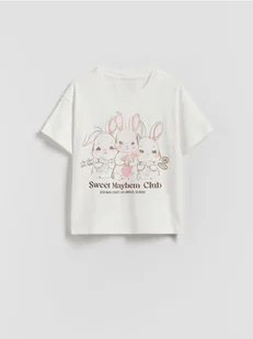 Reserved - T-shirt z nadrukiem - kremowy - Koszulki dla dziewczynek - miniaturka - grafika 1