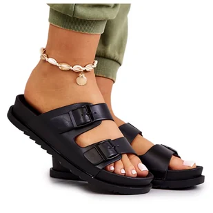 S.Barski Gumowe Klapki Ze Sprzączką Czarne Corina - Klapki i japonki damskie - miniaturka - grafika 1