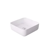 Umywalki - Massi Umywalka ceramiczna nablatowa kwadratowa biała bezotworu na baterię 39 x 39 cm ALIZMA z rantem typu Slim - miniaturka - grafika 1