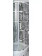 Kabiny prysznicowe - Szklana kabina prysznicowa biała LOFT w duże szprosy 80x80 półokrągła - miniaturka - grafika 1