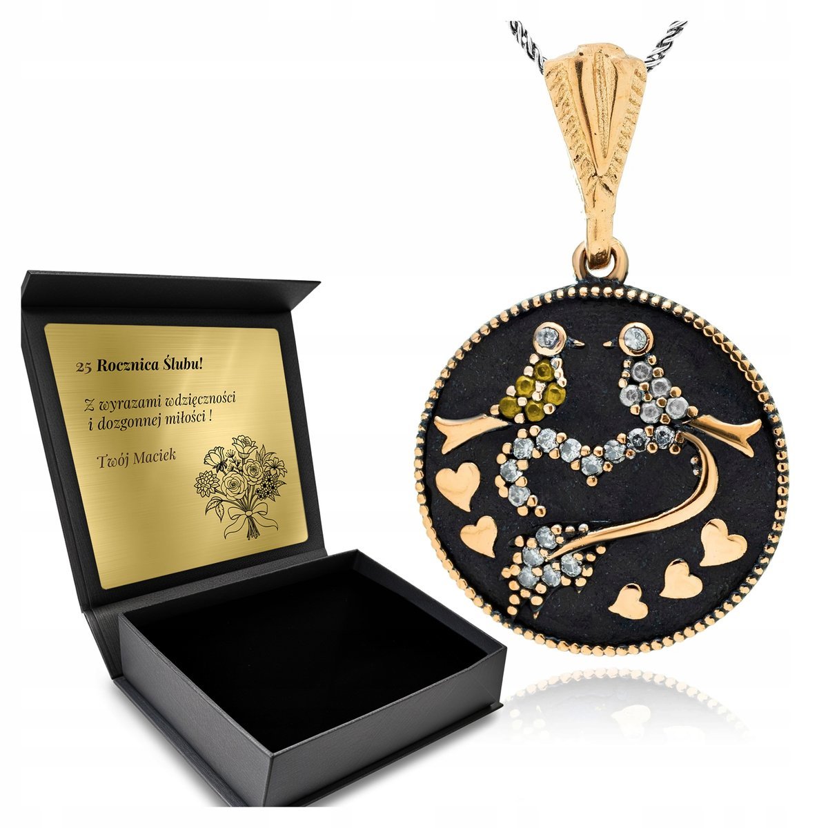 Naszyjnik Srebrny Turecki Kolorowe Ptaki Serce Mozaika Sułtana Z Grawerem