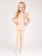 Legginsy - Dziewczęce legginsy prążkowane z koronką beżowe Nicol,r.68 - miniaturka - grafika 1