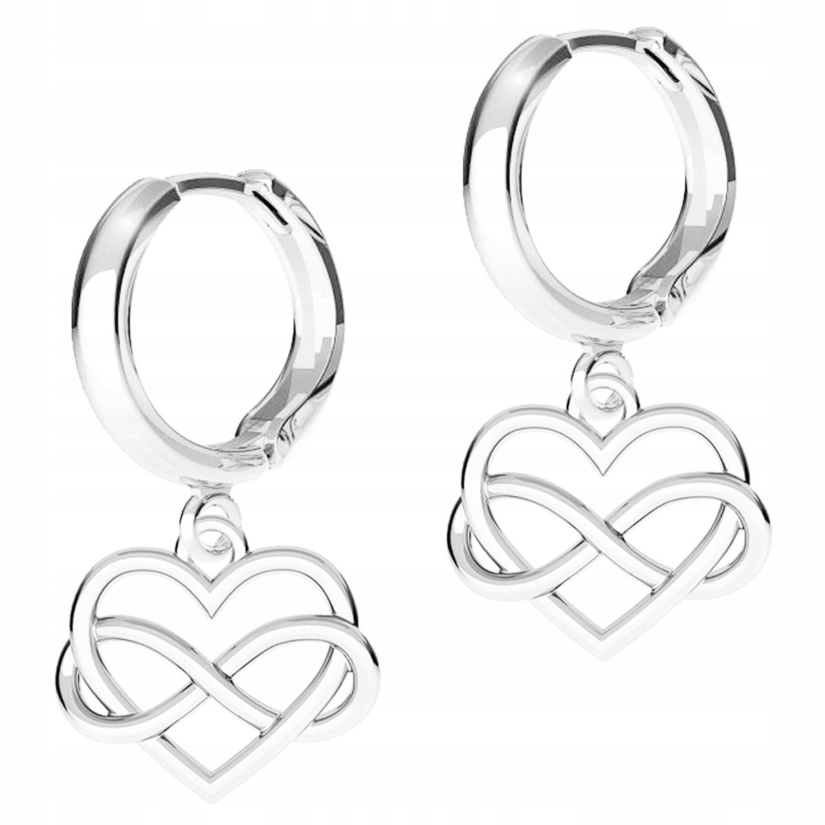 Kolczyki Srebrne Serca Serduszka Nieskończoność z Serduszkiem SREBRO 925