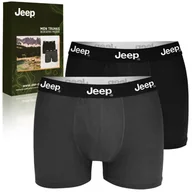 Majtki męskie - JEEP Bokserki Męskie Klasyczne Black Graphite Bawełna 2 sztuki Rozmiar M - miniaturka - grafika 1