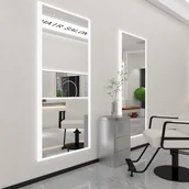 Meble fryzjerskie - Konsola konsoleta fryzjerska barberska lustro fryzjerskie LED rama aluminiowa 200x80 PRO - miniaturka - grafika 1