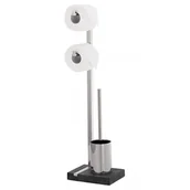 Wieszaki łazienkowe - Blomus Stojący, podwójny uchwyt na papier toaletowy i szczotkę Menoto, srebrny, 72,5x20x15 cm - miniaturka - grafika 1