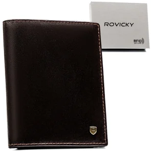 Brązowy portfel męski ROVICKY skóra naturalna pionowy bez zapięcia duży cienki karty gotówka pudełko prezentowe ochrona RFID - Portfele - miniaturka - grafika 1