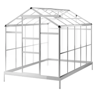 Szklarnia ogrodowa aluminiowa poliwęglanowa 5,6 m2 pięciosekcyjna z fundamentem 184x305 cm srebrna - Szklarnie ogrodowe - miniaturka - grafika 1