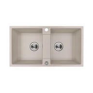 Zlewozmywaki - Kuchinox Rab Zlewozmywak granitowy dwukomorowy 76x44 cm beż SBF_420Y - miniaturka - grafika 1