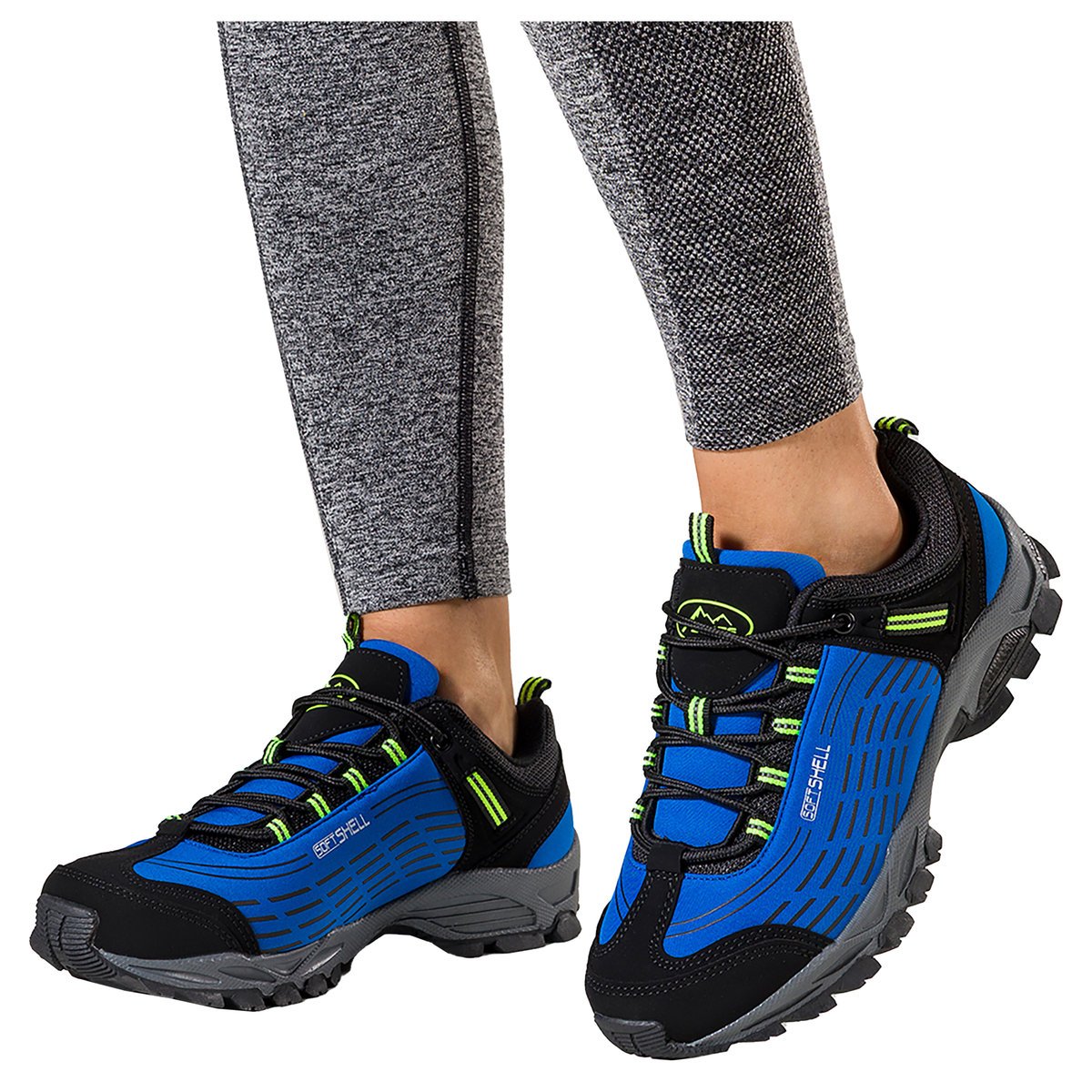 Niebieskie buty trekkingowe damskie z czarnymi dodatkami sznurowane softshell Casu B1528-6-38