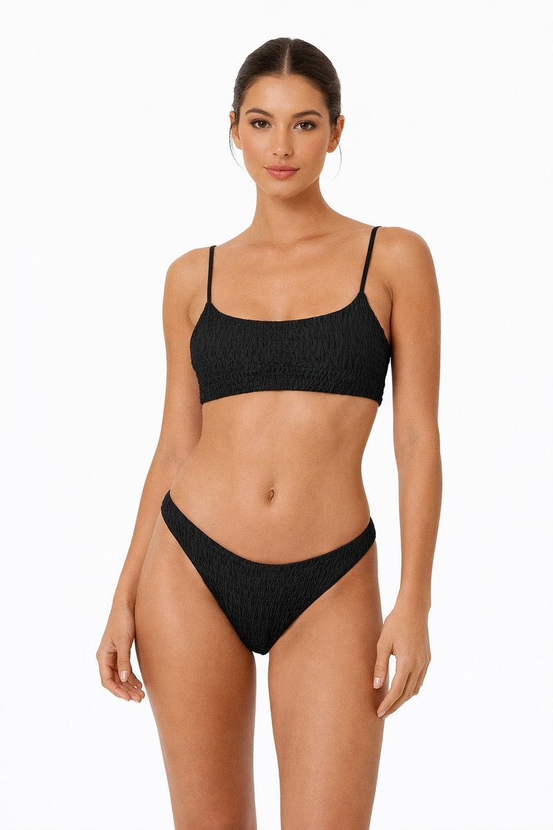 CZARNY DAMSKI STRÓJ KĄPIELOWY DWUCZĘŚCIOWY BIKINI MARSZCZONY L