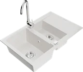 Zlewozmywaki z baterią - Mexen Gaspar zlewozmywak granitowy 1,5-komorowy z ociekaczem i baterią kuchenną Telma, biały - 6507-20-670200-00 - miniaturka - grafika 1