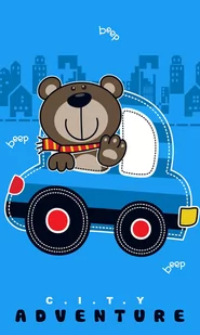 Ręczniczek do przedszkola 30x50 Miś w samochodziku niebieski 7081 dziecięcy bawełniany auto miasto City Adventure do rąk - Okrycia kąpielowe dla dzieci - miniaturka - grafika 1