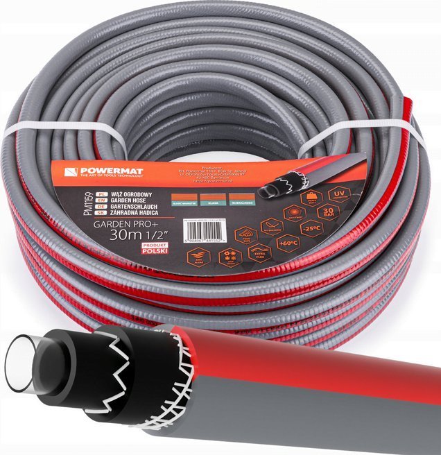 Powermat Wąż ogrodowy do wody 1/2'' 30m 6 warstwowy 30 bar Powermat GARDEN PRO+ 1/2