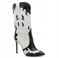 Botki damskie - BIAŁO-CZARNE SKÓRZANE BOTKI KOWBOJKI NA SZPILCE CARINII B9360-E50-L46 R.37 - miniaturka - grafika 1