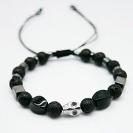 Bransolety męskie - Męska bransoleta lawa, hematyt, onyks, makrama (11) - Pakamera - miniaturka - grafika 1