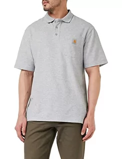 Koszulki męskie - Carhartt Męska koszulka polo z krótkim rękawem i kieszenią o luźnym kroju, Szary (Heather Grey), 4XL - grafika 1