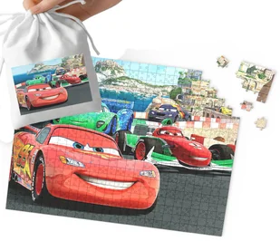 PUZZLE - AUTA Zygzak Mcqueen WZORY Z BAJEK PREZENT 110EL + WORECZEK - Puzzle - miniaturka - grafika 1