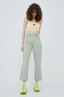 Spodnie damskie - Tommy Jeans spodnie z domieszką lnu BETSY damskie kolor zielony szerokie high waist - grafika 1