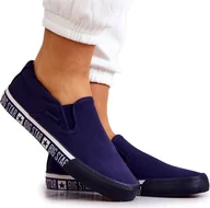 Trampki damskie - Damskie Tenisówki Slip-on Big Star HH274011 Granatowe 37 - miniaturka - grafika 1