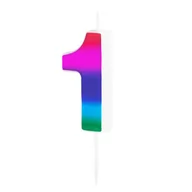 Balony i akcesoria - Świeczka na tort urodzinowy kolorowa cyfra 1 - miniaturka - grafika 1