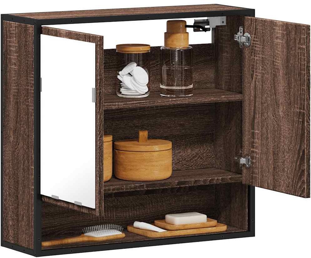 vidaXL Szafka łazienkowa z lustrem, brązowy dąb, 65x20x60 cm