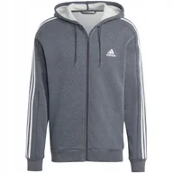 Bluzy męskie - Bluza męska adidas Essentials Fleece 3-Stripes Full-Zip szara IJ6480 S - miniaturka - grafika 1