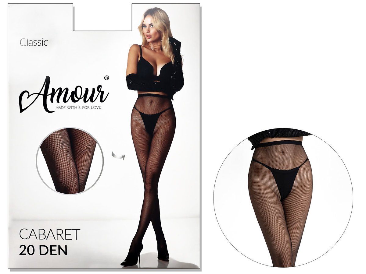 Rajstopy kabaretki bezszwowe gęsta siateczka 20Den CABARET 3-4 Black