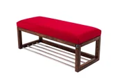Ławki do przedpokoju - Ławka na buty LPG-4 50cm EMRAWOOD drewno lite kolor orzech siedzisko gładkie kolor czerwony - miniaturka - grafika 1