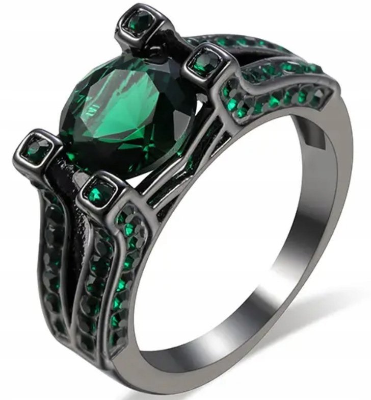 Pierścionek ze Szmaragdem Brylant Czarny Szmaragdy Stal Chirurgiczna