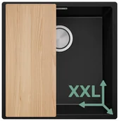 Zlewozmywaki - Zlewozmywak granitowy z dużą komorą XXL jednokomorowy Nablatowy bez ociekacza Czarny Londyn 50 Slim. Baterie kuchenne i syfon do wyboru. Primagran - miniaturka - grafika 1