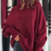 Swetry damskie - TEMU Damski Gruby Sweter na Jesień i Zimę Jednokolorowy z Żebrowaną Teksturą Miękka, Elastyczna Tkanina Ciepły, Wygodny i Uniwersalny Top - miniaturka - grafika 1