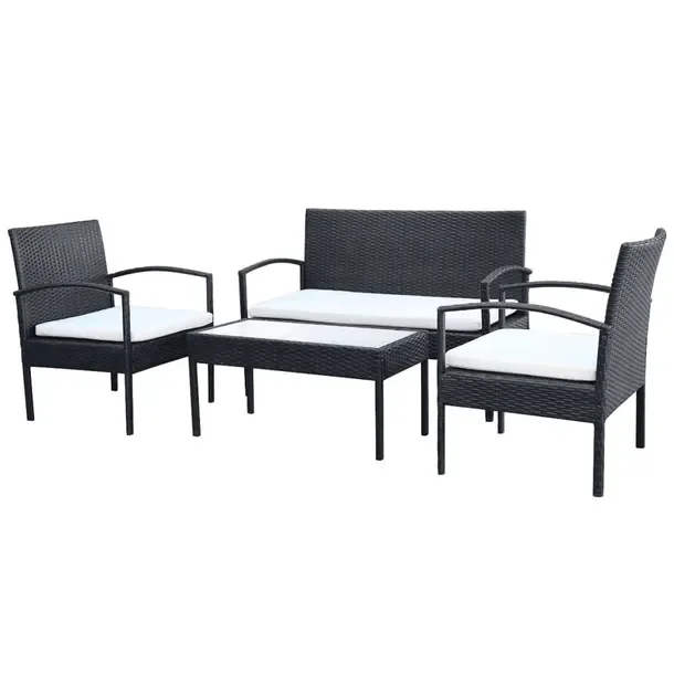 Zestaw mebli ogrodowych z czarnego rattanu PE, sofa 106x59x73 cm, fotele 58