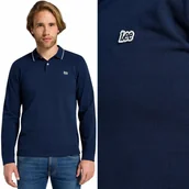 Koszulki męskie - Lee LONGSLEEVE PIQUE POLO Indigo BAWEŁNIANA GRANATOWA POLÓWKA DŁUGI RĘKAW M - miniaturka - grafika 1