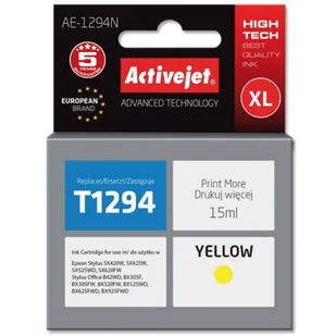ActiveJet Tusz AE-1294N (do drukarki Epson, zamiennik T1294 supreme 15ml yellow) EXPACJAEP0206 - Tusze zamienniki - miniaturka - grafika 1